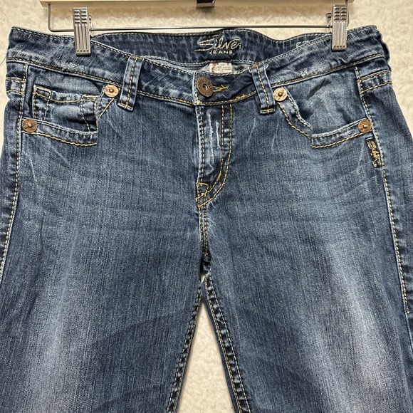 Silver Eden Boot Cut Distressed Medium Wash Embroidered Denim Size 32 - Picture 5 of 13